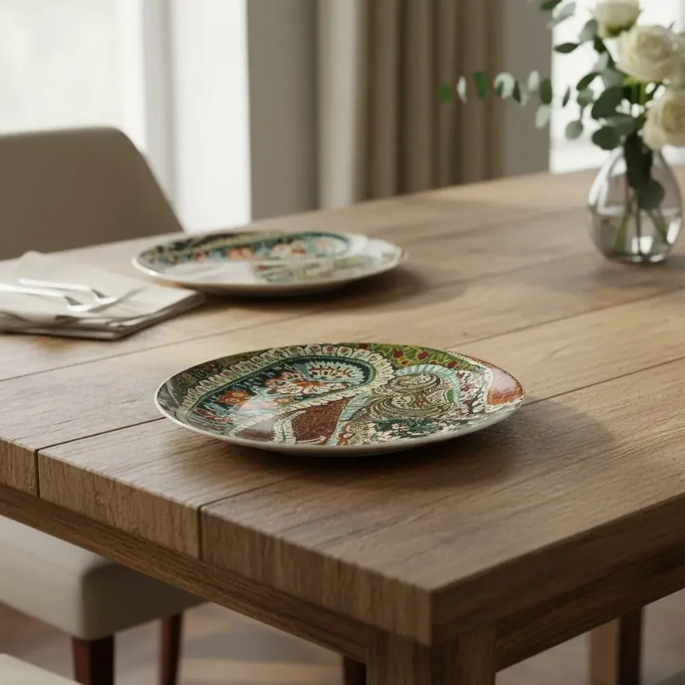 Set of 2 Pottery Barn Zia Paisley Pattern Plates NWT Retro‎ Boho Eclectic 8.75